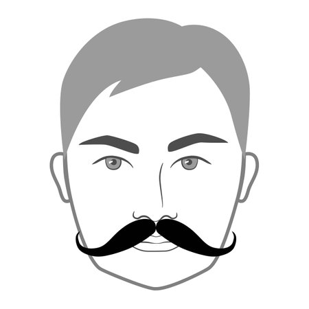 Hungarian mustache Beard style men face illustration Facial hair. Vector grey black portrait male Fashion template flat barber collection set. Stylish hairstyle isolated outline on white background.のイラスト素材