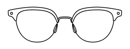 Pantos frame glasses fashion accessory illustration. Sunglass front view for Men, women, unisex silhouette style, flat rim spectacles eyeglasses with lens sketch style outline isolated on whiteのイラスト素材