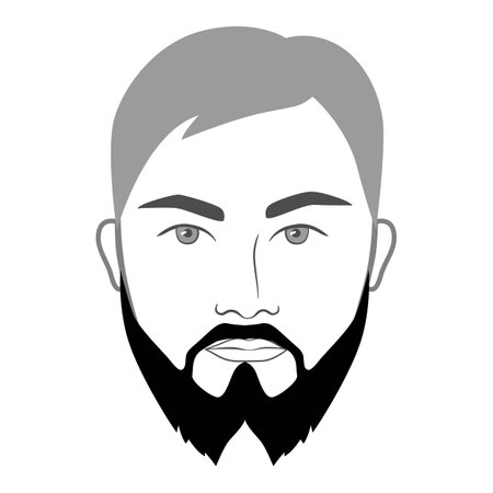 French Fork Beard style men in face illustration Facial hair mustache. Vector grey black portrait male Fashion template flat barber collection. Stylish hairstyle isolated outline on white background.のイラスト素材