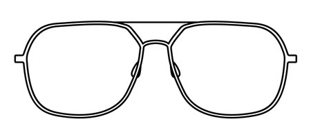 Angular Aviator frame glasses fashion accessory illustration. Sunglass front view for Men, women, unisex style, flat rim spectacles eyeglasses with lens sketch outline isolated on white backgroundのイラスト素材