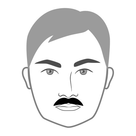 Chevron mustache Beard style men face illustration Facial hair. Vector grey black portrait male Fashion template flat barber collection set. Stylish hairstyle isolated outline on white background.のイラスト素材