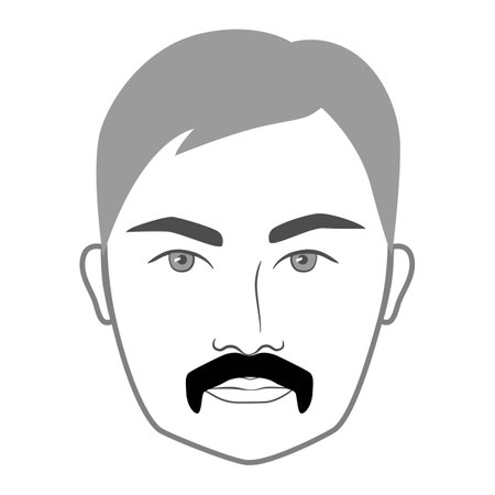 Dallas Mustache Beard style men face illustration Facial hair. Vector grey black portrait male Fashion template flat barber collection set. Stylish hairstyle isolated outline on white background.のイラスト素材