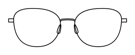 Tea Cup frame glasses fashion accessory illustration. Sunglass front view for Men, women, unisex silhouette style, flat rim spectacles eyeglasses with lens sketch style outline isolated on whiteのイラスト素材