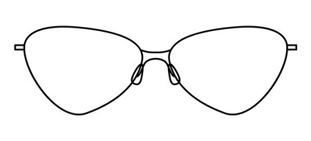 Almond frame glasses fashion accessory illustration. Sunglass front view for Men, women, unisex silhouette style, flat rim spectacles eyeglasses with lens sketch outline isolated on white backgroundのイラスト素材