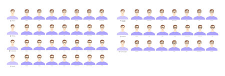 Set of types of glasses for Men square, oblong, rectangular, round, diamond, inverted triangle, heart type faces fashion accessory illustration. Sunglass unisex style, flat spectacles, sketch styleのイラスト素材