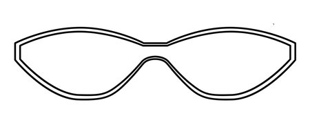 Shield frame glasses fashion accessory illustration. Sunglass front view for Men, women, unisex silhouette style, flat rim spectacles eyeglasses with lens sketch outline isolated on white backgroundのイラスト素材