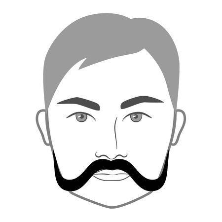Abhinandan moustache Beard style men face illustration Facial hair. Vector grey black portrait male Fashion template flat barber collection set. Stylish hairstyle isolated outline on white background.のイラスト素材