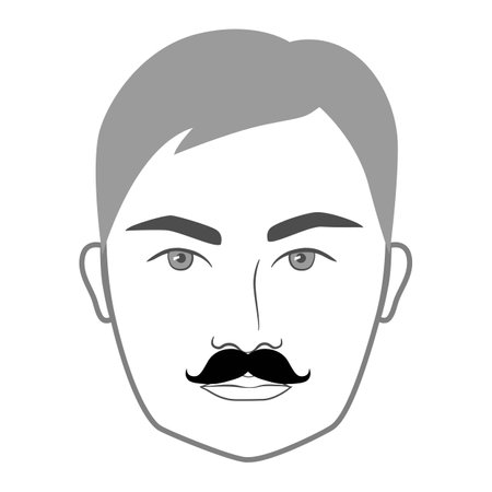 Dapper mustache Beard style men face illustration Facial hair. Vector grey black portrait male Fashion template flat barber collection set. Stylish hairstyle isolated outline on white background.のイラスト素材