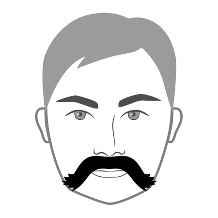 Cowboy mustache Beard style men face illustration Facial hair. Vector grey black portrait male Fashion template flat barber collection set. Stylish hairstyle isolated outline on white background.のイラスト素材