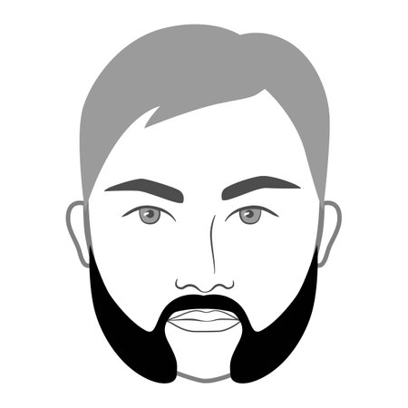 Mutton Chops Beard style men in face illustration Facial sideburns hair mustache. Vector grey black portrait male Fashion template flat barber collection set. Stylish hairstyle isolated outlineのイラスト素材