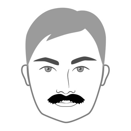 Professor mustache Beard style men face illustration Facial hair. Vector grey black portrait male Fashion template flat barber collection set. Stylish hairstyle isolated outline on white background.のイラスト素材