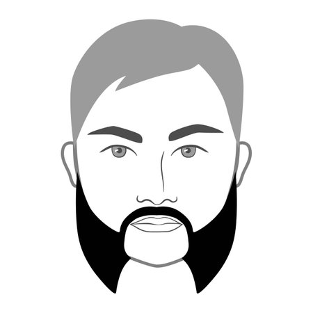 Mutton Chops Beard style men in face illustration Facial sideburns hair mustache. Vector grey black portrait male Fashion template flat barber. Stylish hairstyle isolated outline on white background.のイラスト素材