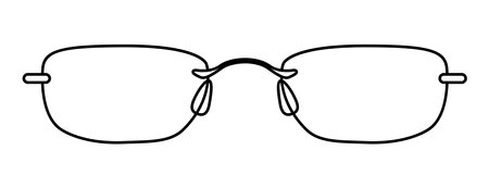 Rimless frame glasses fashion accessory illustration. Sunglass front view for Men, women, unisex silhouette style, flat rim spectacles eyeglasses with lens sketch outline isolated on white backgroundのイラスト素材