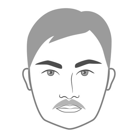 Shadow mustache Beard style men face illustration Facial hair. Vector grey black portrait male Fashion template flat barber collection set. Stylish hairstyle isolated outline on white background.のイラスト素材