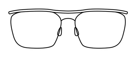 Barely There Rectangle frame glasses fashion accessory illustration. Sunglass front view for Men, women, unisex silhouette style, flat rim spectacles eyeglasses with lens sketch outline isolatedのイラスト素材