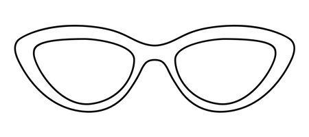 Cat Eye frame glasses fashion accessory illustration. Sunglass front view for Men, women, unisex silhouette style, flat rim spectacles eyeglasses with lens sketch outline isolated on white backgroundのイラスト素材