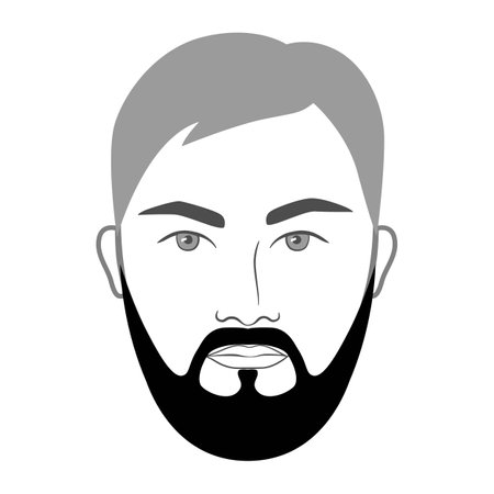 Classic Full Beard style men in face illustration Facial hair mustache. Vector grey portrait male Fashion template flat barber collection set. Stylish hairstyle isolated outline on white background.のイラスト素材