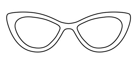 Cat Eye frame glasses fashion accessory illustration. Sunglass front view for Men, women, unisex silhouette style, flat rim spectacles eyeglasses with lens sketch outline isolated on white backgroundのイラスト素材