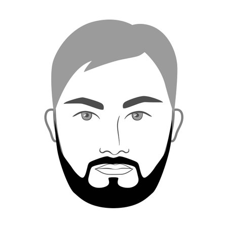 Short Boxed Beard style men in face illustration Facial hair mustache. Vector grey black portrait male Fashion template flat barber collection set. Stylish hairstyle isolated outline on whiteのイラスト素材