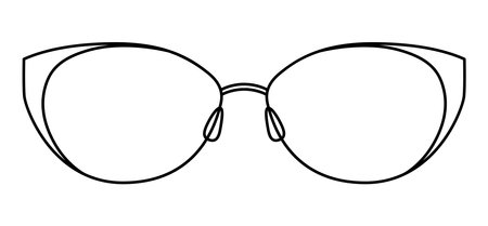 Almond frame glasses fashion accessory illustration. Sunglass front view for Men, women, unisex silhouette style, flat rim spectacles eyeglasses with lens sketch outline isolated on white backgroundのイラスト素材