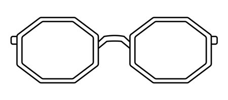 Octagon frame glasses fashion accessory illustration. Sunglass front view for Men, women, unisex silhouette style, flat rim spectacles eyeglasses with lens sketch outline isolated on white backgroundのイラスト素材