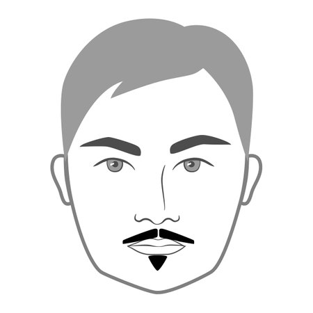 Pencil with Soul Patch Beard style men in face illustration Facial hair mustache. Vector grey black portrait male Fashion template flat barber. Stylish hairstyle isolated outline on white background.のイラスト素材
