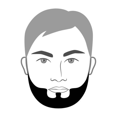 Spartan Beard short length style men in face illustration Facial hair. Vector grey black portrait male Fashion template flat barber collection. Stylish hairstyle isolated outline on white background.のイラスト素材