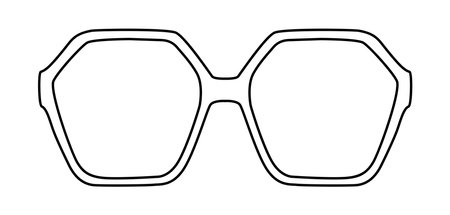 Oversized Octagon frame glasses fashion accessory illustration. Sunglass front view for Men, women, unisex silhouette style, flat rim spectacles eyeglasses with lens sketch style outline isolatedのイラスト素材