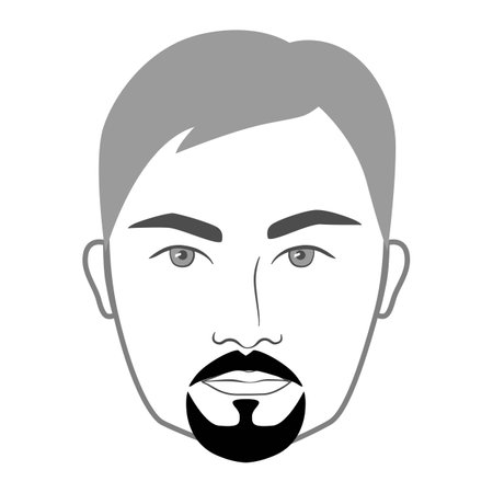Royale Beard style men in face illustration Facial hair Original Stache mustache. Vector grey black portrait male Fashion template flat barber. Stylish hairstyle isolated outline on white background.のイラスト素材