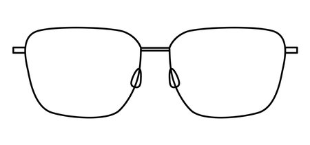 Barely There Rectangle frame glasses fashion accessory illustration. Sunglass front view for Men, women, unisex silhouette style, flat rim spectacles eyeglasses with lens sketch outline isolatedのイラスト素材