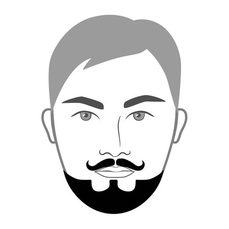 Balbo Beard style men in face illustration Facial hair Imperial mustache. Vector grey black portrait male Fashion template flat barber collection set. Stylish hairstyle isolated outline on whiteのイラスト素材