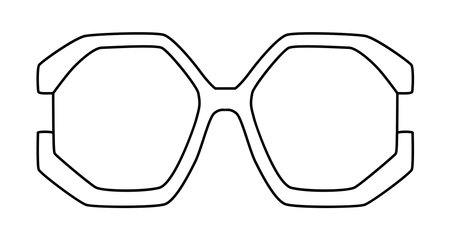 Retro Round Octagon frame glasses fashion accessory illustration. Sunglass front view for Men, women, silhouette style, flat rim spectacles eyeglasses, lens sketch outline isolated on white backgroundのイラスト素材