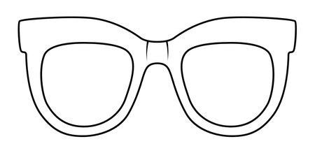Retro frame glasses fashion accessory illustration. Sunglass front view for Men, women, unisex silhouette style, flat rim spectacles eyeglasses with lens sketch outline isolated on white backgroundのイラスト素材