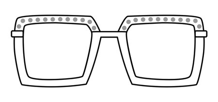 Bejewelled Retro Square frame glasses fashion accessory illustration. Sunglass front view for Men, women, unisex silhouette style, flat rim spectacles eyeglasses with lens sketch outline isolatedのイラスト素材