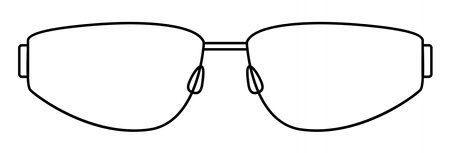 Slim Statement frame glasses fashion accessory illustration. Sunglass front view for Men, women, unisex style, flat rim spectacles eyeglasses with lens sketch outline isolated on white backgroundのイラスト素材