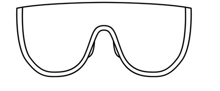 Visor frame glasses fashion accessory illustration. Sunglass front view for Men, women, unisex silhouette style, flat rim spectacles eyeglasses with lens sketch outline isolated on white backgroundのイラスト素材