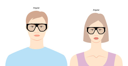 Angular frame glasses on women and men flat character fashion accessory illustration. Sunglass front view silhouette style, spectacles eyeglasses with lens sketch outline isolated on white backgroundのイラスト素材