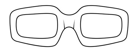 Sporty Rectangle frame glasses fashion accessory illustration. Sunglass front view for Men, women, unisex silhouette style, flat rim spectacles eyeglasses with lens sketch style outline isolatedのイラスト素材