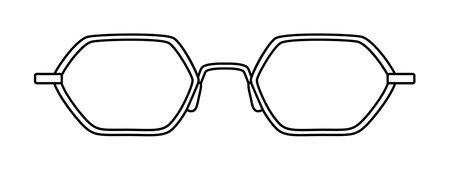 Geo Slim frame glasses fashion accessory illustration. Sunglass front view for Men, women, unisex silhouette style, flat rim spectacles eyeglasses with lens sketch style outline isolated on whiteのイラスト素材