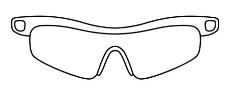 Wrap Around Racer frame glasses fashion accessory illustration. Sunglass front view for Men, women, unisex silhouette style, flat rim spectacles eyeglasses with lens sketch style outline isolatedのイラスト素材