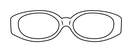 Slim Oval frame glasses fashion accessory illustration. Sunglass front view for Men, women, unisex silhouette style, flat rim spectacles eyeglasses with lens sketch style outline isolated on whiteのイラスト素材