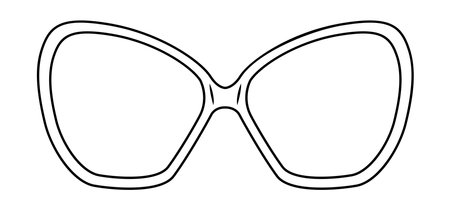 Hexagonal frame glasses fashion accessory illustration. Sunglass front view for Men, women, unisex silhouette style, flat rim spectacles eyeglasses with lens sketch style outline isolated on whiteのイラスト素材