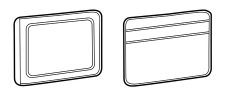 Card holder Wallet front and back with pockets and window pouches and cosmetic bags. Fashion accessory technical illustration for Men, women, unisex silhouette style, flat CAD sketch outline isolatedのイラスト素材