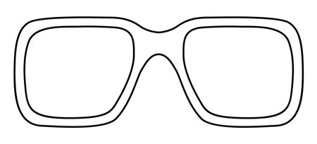 Angular frame glasses fashion accessory illustration. Sunglass front view for Men, women, unisex silhouette style, flat rim spectacles eyeglasses with lens sketch outline isolated on white backgroundのイラスト素材