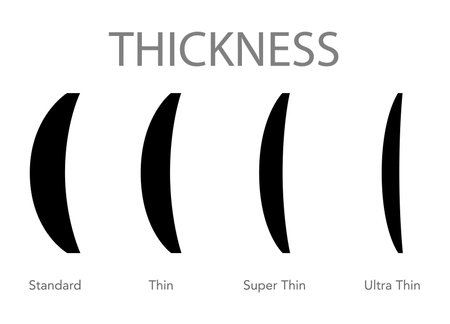 Set of Thickness bifocal types of lens glasses - frame medical fashion accessory illustration. Sunglass silhouette style, flat spectacles eyeglasses lens sketch outline isolated on white backgroundのイラスト素材