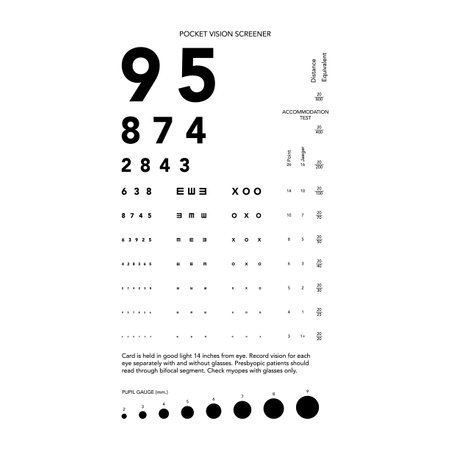 Rosenbaum Pocket Vision Screener Eye Test Chart medical illustration with numbers. Line vector sketch style outline isolated on white background. Vision board optometrist ophthalmic for examinationのイラスト素材