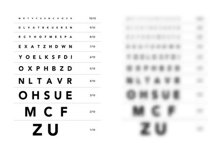 Monoyer chart Eye Test Chart medical illustration. line vector sketch style outline isolated on white background. Vision test board optometrist test for visual examination Checking optical glassesのイラスト素材