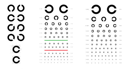 Landolt C Eye Test Chart broken ring medical illustration. Japanese vision test line vector sketch style outline isolated on white. Vision test board optometrist ophthalmic test for visual examinationのイラスト素材