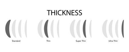 Set of Thickness bifocal types of lens glasses - frame medical fashion accessory illustration. Sunglass silhouette style, flat spectacles eyeglasses with lens sketch isolated on white backgroundのイラスト素材