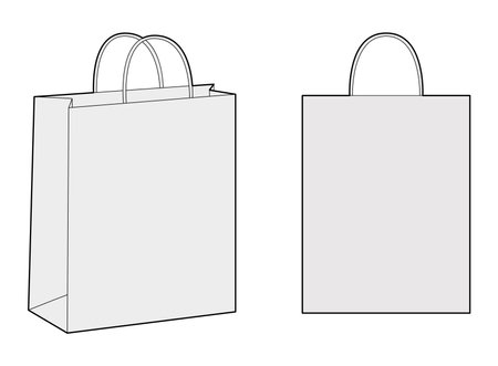 Shopping Paper Bag tote silhouette. Fashion accessory technical illustration. Vector satchel front 3-4 view for Men, women, unisex style, flat handbag CAD mockup sketch outline isolatedのイラスト素材